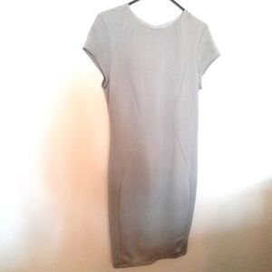 Obakki Women's Dove Grey Cupro Jewel Neckline Sheath Dress Size 10